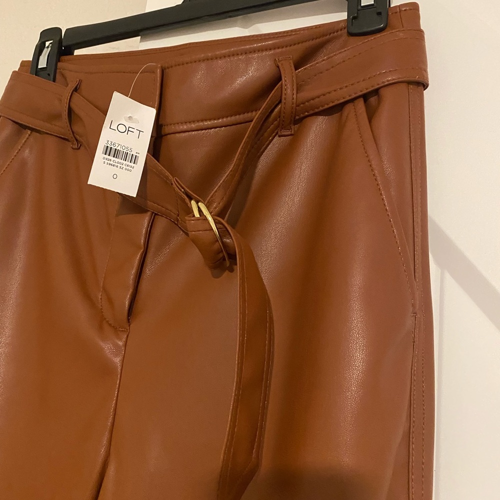 Faux leather straight leg ankle pants